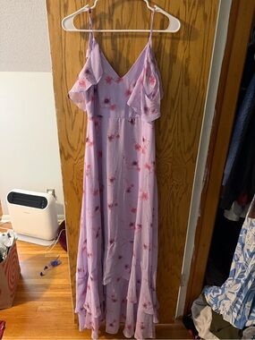 Lulu's Lavender Floral Ruffle Maxi Dress